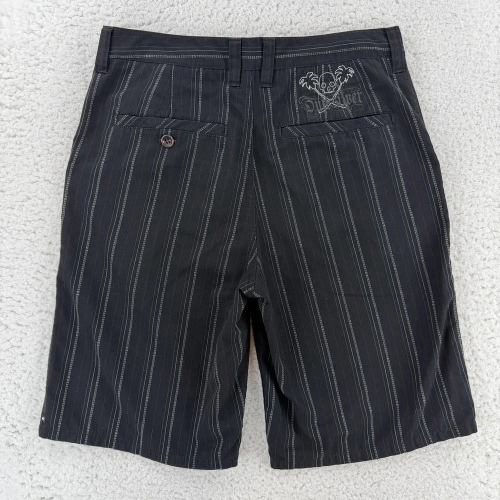 Quiksilver Shorts Mens 32 Black Striped Chino Canvas Bermuda Skull Casual Y2K